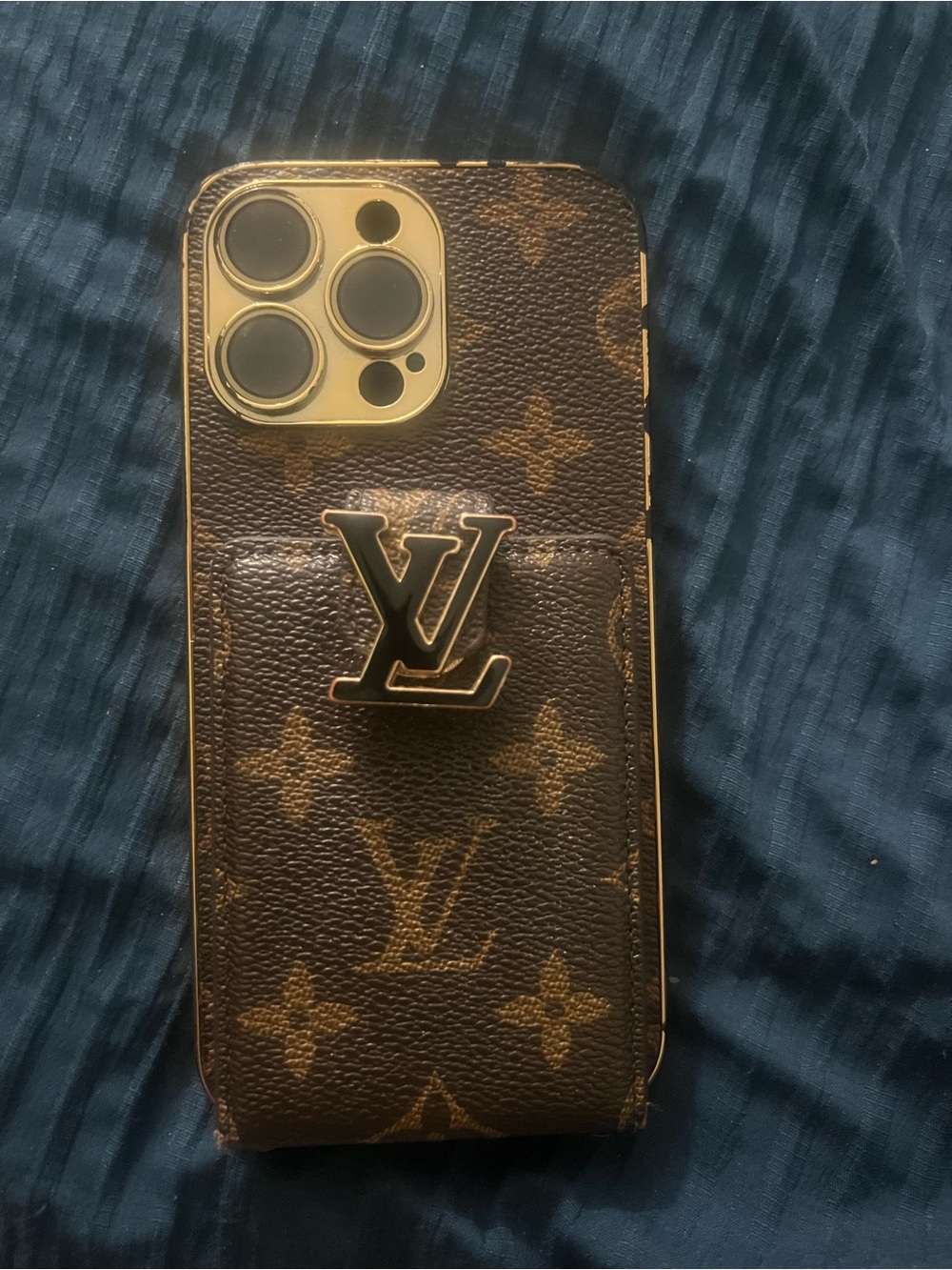 Louis Vuitton Brown Monogram Phone Case with Gold LV Emblem